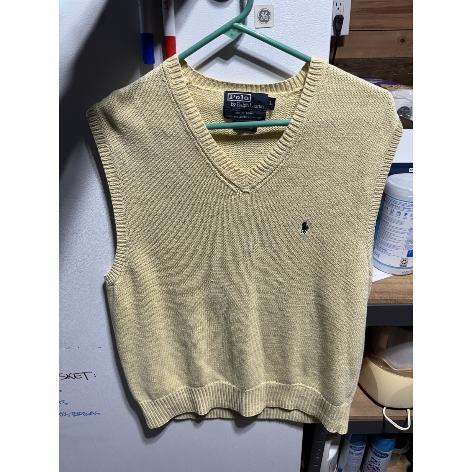 Vintage 90s Polo Ralph Lauren Sweater Vest Mens L 100% Cotton Yellow Preppy